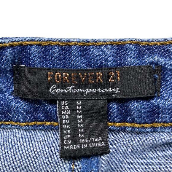 Forever 21 Floral Embroidered Button Front Denim Bohemian Mini Skirt Sz M - Picture 8 of 11